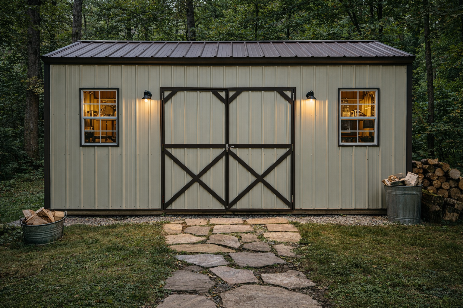 10' x 20' Vertical Metal Utility Shed with Double the Trouble Shelving for sale in Manchester, IA