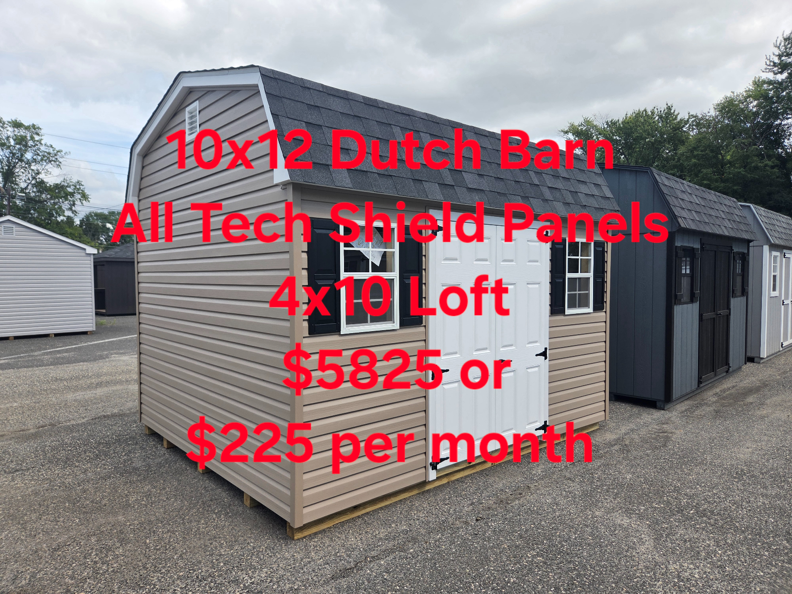 10' x 12' Lofted Dutch Barn Shed 10x12 for Garden Equipment – in Burlington, NJ for sale in Burlington, NJ