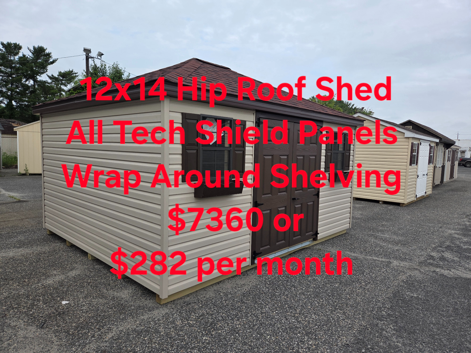 12' x 14' Hip Roof Shed 12x14 with Wrap-Around Shelving in Burlington, NJ for sale in Burlington, NJ