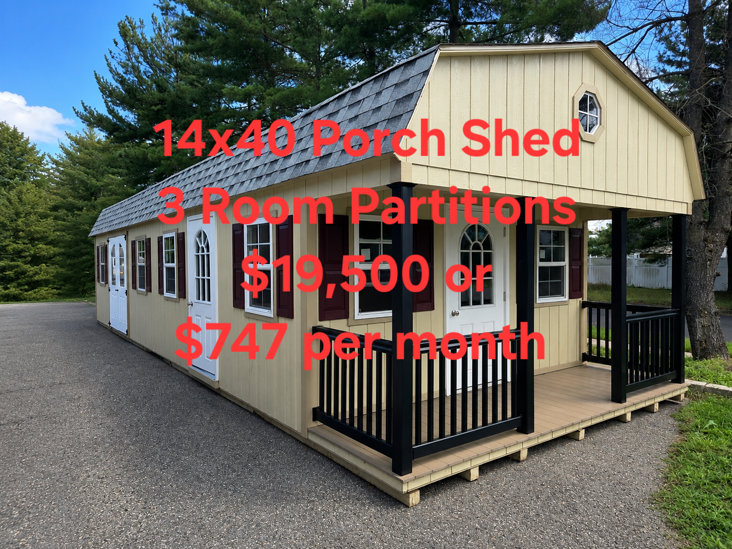 14' x 40' Lofted Dutch Porch Shed with 3 Rooms for Home Office in Burlington, NJ for sale in Burlington, NJ